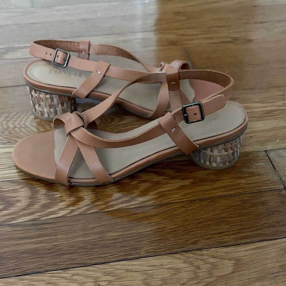 Soludos Tan Leather Sandals with Woven Heel Size 7